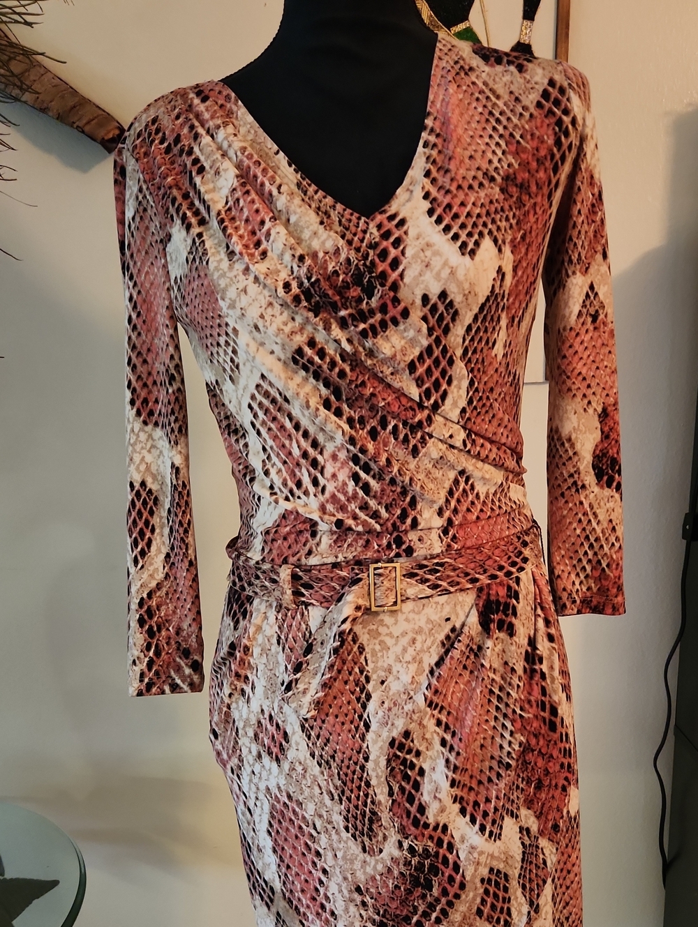 Jennifer Lopez Snake Print Long Sleeve Dress in Brown and Cream